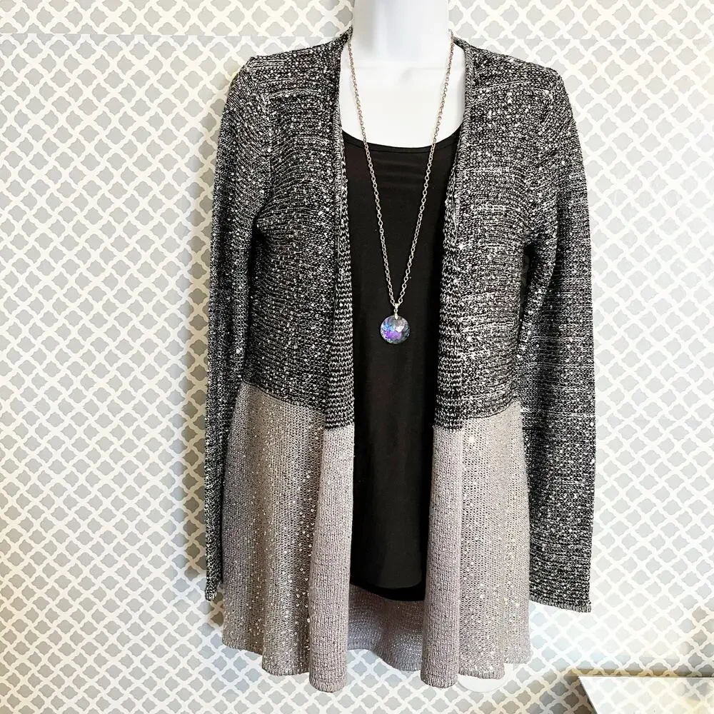 BELLDINI Sequined Open Front Cardigan Sweater NWT Size S